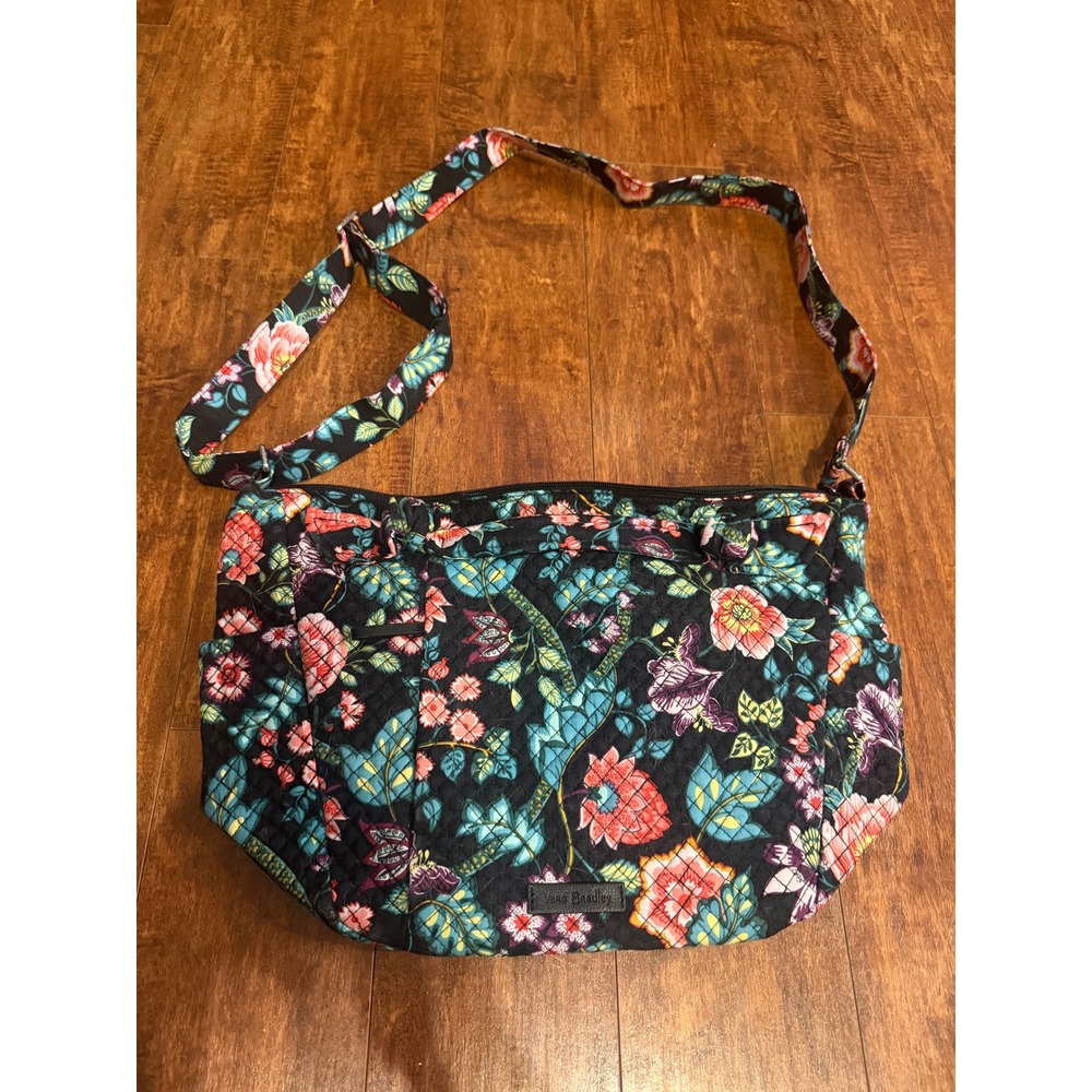 Vera Bradley Indiana Rose Floral Quilted Cotton Crossbody Shoulder Bag Black